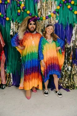 Fringe Co Caftan Club Collection Firecracker Rainbow Sequin Long Caftan