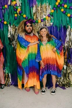 Fringe Co Caftan Club Collection Firecracker Rainbow Sequin Long Caftan