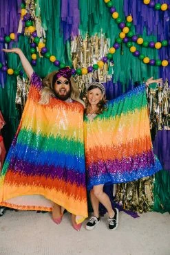 Fringe Co Caftan Club Collection Firecracker Rainbow Sequin Long Caftan