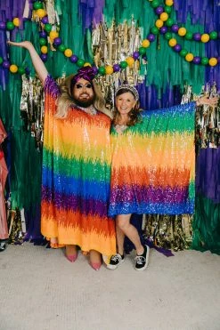 Fringe Co Caftan Club Collection Firecracker Rainbow Sequin Long Caftan