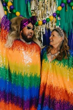 Fringe Co Caftan Club Collection Firecracker Rainbow Sequin Long Caftan