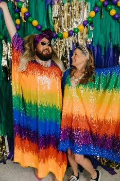 Fringe Co Firecracker Rainbow Sequin Short Caftan Caftan Club Collection