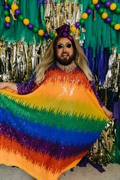 Fringe Co Caftan Club Collection Firecracker Rainbow Sequin Long Caftan