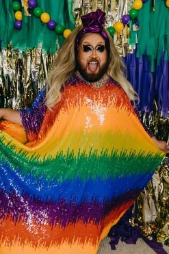 Fringe Co Caftan Club Collection Firecracker Rainbow Sequin Long Caftan