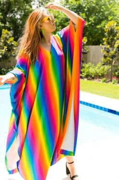 Fringe Co Rainbow Tie Dye Stripe Long Caftan Caftan Club Collection