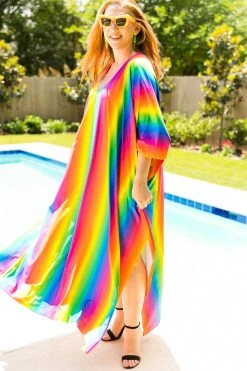 Fringe Co Rainbow Tie Dye Stripe Long Caftan Caftan Club Collection