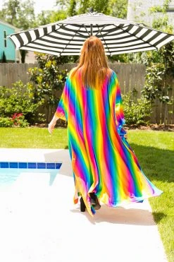 Fringe Co Rainbow Tie Dye Stripe Long Caftan Caftan Club Collection