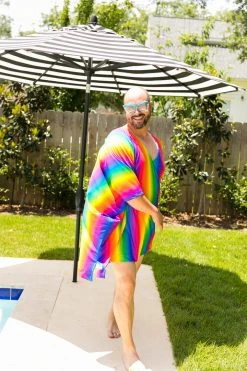 Fringe Co Rainbow Tie Dye Stripe Short Caftan Caftan Club Collection