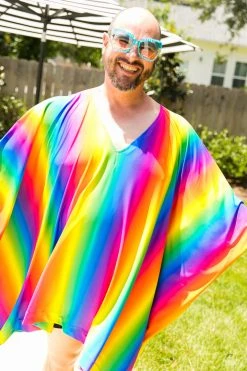 Fringe Co Rainbow Tie Dye Stripe Short Caftan Caftan Club Collection