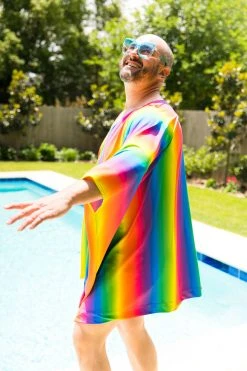 Fringe Co Rainbow Tie Dye Stripe Short Caftan Caftan Club Collection