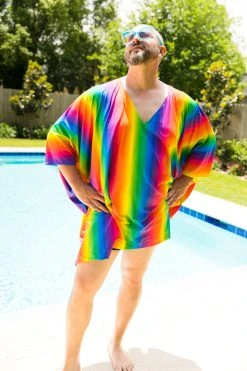 Fringe Co Rainbow Tie Dye Stripe Short Caftan Caftan Club Collection