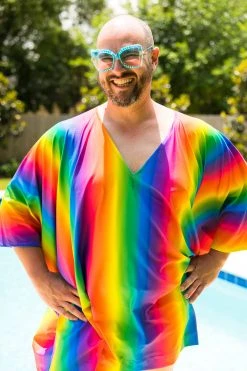 Fringe Co Rainbow Tie Dye Stripe Short Caftan Caftan Club Collection