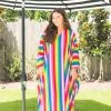 Fringe Co Caftan Club Collection Rainbow Stripe Chiffon Long Caftan