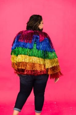 Fringe Co Totally Tinsel Collection The Rebel Rainbow Tinsel Fringe Jacket