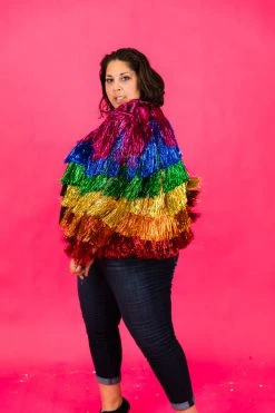 Fringe Co Totally Tinsel Collection The Rebel Rainbow Tinsel Fringe Jacket