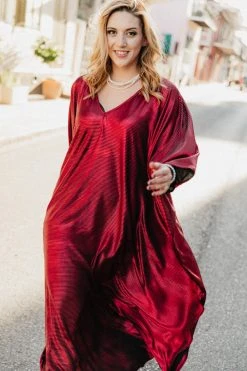 Fringe Co Red Metallic Lame Long Caftan Caftan Club Collection