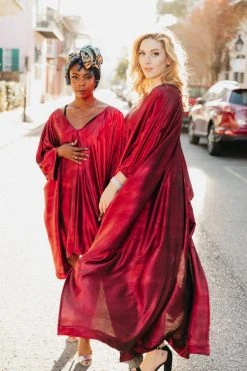 Fringe Co Red Metallic Lame Long Caftan Caftan Club Collection