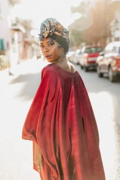 Fringe Co Red Metallic Lame Short Caftan