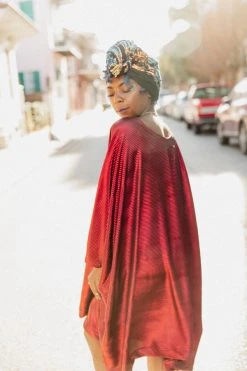 Fringe Co Red Metallic Lame Short Caftan