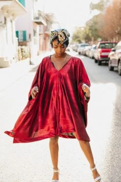 Fringe Co Red Metallic Lame Short Caftan