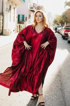 Fringe Co Red Metallic Lame Long Caftan Caftan Club Collection