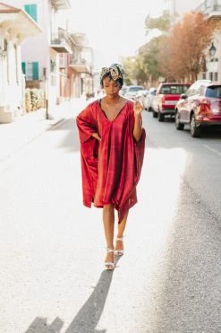Fringe Co Red Metallic Lame Short Caftan