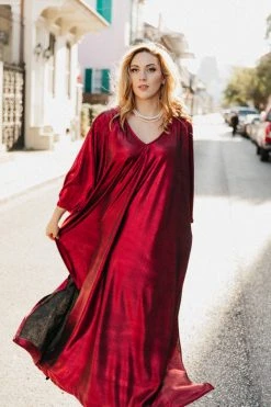 Fringe Co Red Metallic Lame Long Caftan Caftan Club Collection