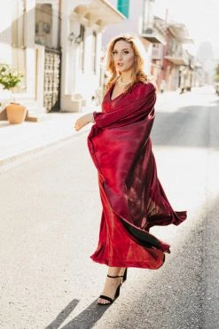 Fringe Co Red Metallic Lame Long Caftan Caftan Club Collection