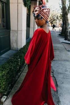 Fringe Co Red Velvet Long Caftan Caftan Club Collection
