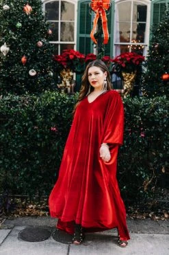 Fringe Co Red Velvet Long Caftan Caftan Club Collection
