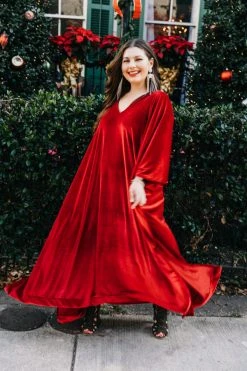 Fringe Co Red Velvet Long Caftan Caftan Club Collection