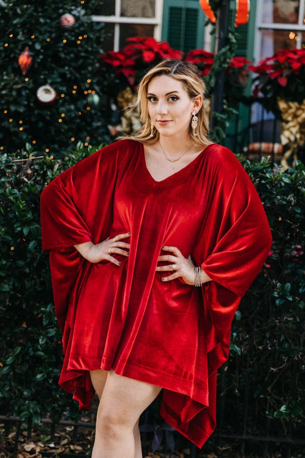Fringe Co Red Velvet Short Caftan 1 Fringe Co Red Velvet Short Caftan