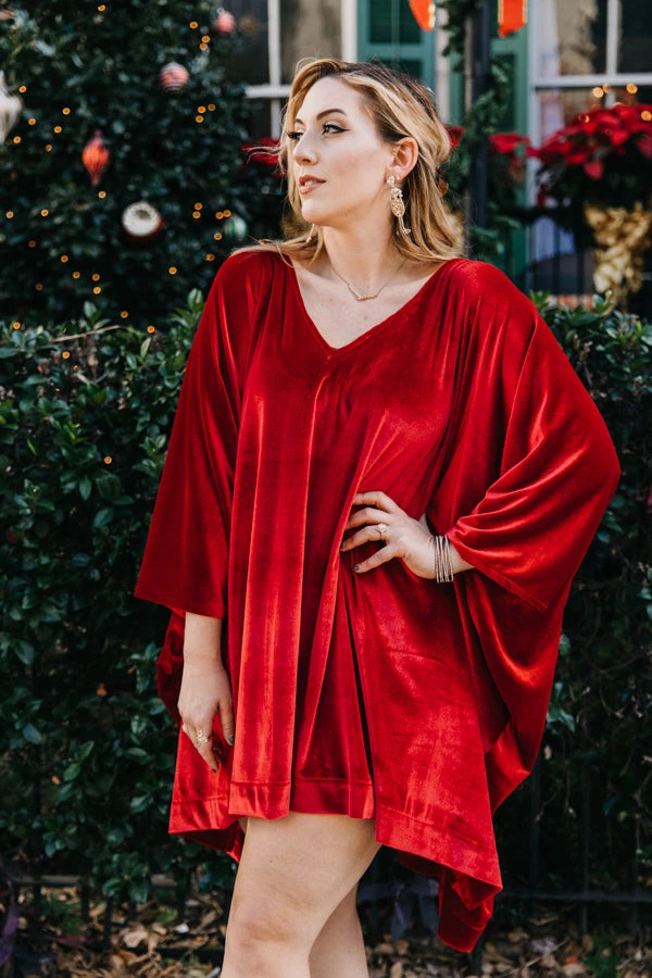 Fringe Co Red Velvet Short Caftan 3 Fringe Co Red Velvet Short Caftan