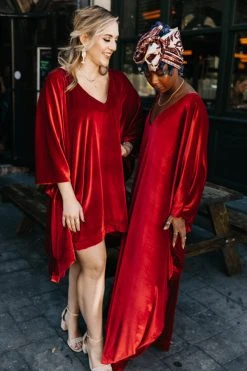 Fringe Co Red Velvet Short Caftan