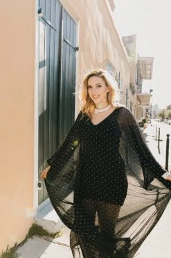 Fringe Co Caftan Club Collection Rhinestone Sheer Long Caftan