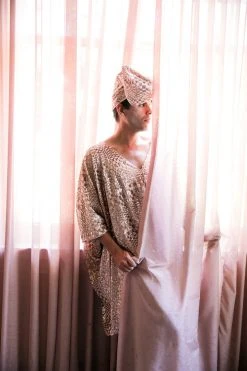 Fringe Co Rose Gold Sequin Check Short Caftan