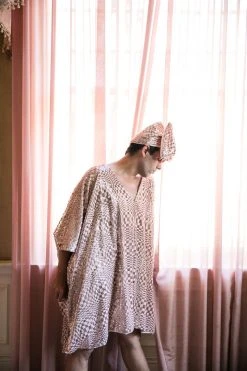 Fringe Co Rose Gold Sequin Check Short Caftan