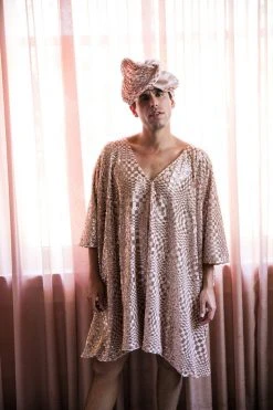 Fringe Co Rose Gold Sequin Check Short Caftan