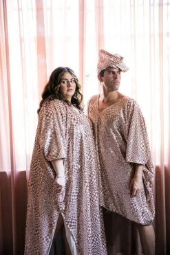 Fringe Co Rose Gold Sequin Check Short Caftan