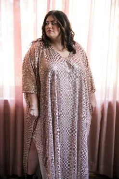 Fringe Co Rose Gold Sequin Check Long Caftan Caftan Club Collection 10 Fringe Co Rose Gold Sequin Check Long Caftan Caftan Club Collection