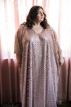 Fringe Co Rose Gold Sequin Check Long Caftan Caftan Club Collection 15 Fringe Co Rose Gold Sequin Check Long Caftan Caftan Club Collection