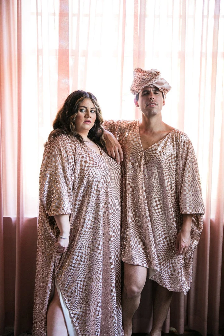 Fringe Co Rose Gold Sequin Check Long Caftan Caftan Club Collection 6 Fringe Co Rose Gold Sequin Check Long Caftan Caftan Club Collection