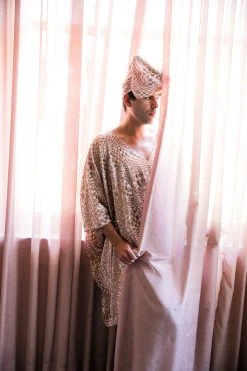 Fringe Co Rose Gold Sequin Check Short Caftan