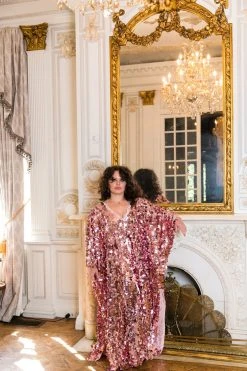 Fringe Co Caftan Club Collection Rose Gold Paillette Sequin Long Caftan 16 Fringe Co Caftan Club Collection Rose Gold Paillette Sequin Long Caftan