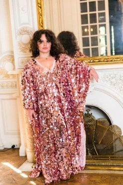 Fringe Co Caftan Club Collection Rose Gold Paillette Sequin Long Caftan 14 Fringe Co Caftan Club Collection Rose Gold Paillette Sequin Long Caftan