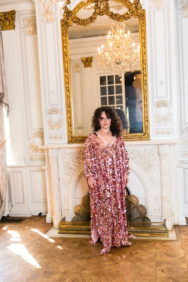 Fringe Co Caftan Club Collection Rose Gold Paillette Sequin Long Caftan 2 Fringe Co Caftan Club Collection Rose Gold Paillette Sequin Long Caftan