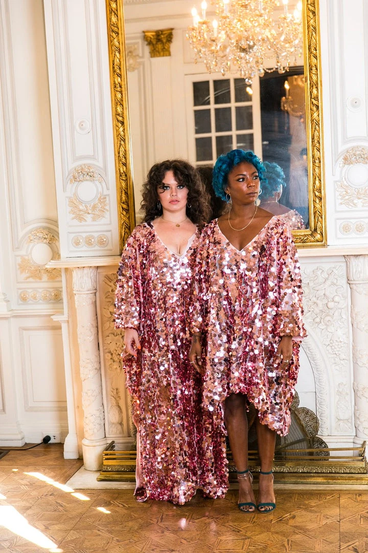 Fringe Co Caftan Club Collection Rose Gold Paillette Sequin Short Caftan 5 Fringe Co Caftan Club Collection Rose Gold Paillette Sequin Short Caftan