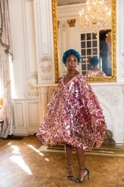 Fringe Co Caftan Club Collection Rose Gold Paillette Sequin Short Caftan