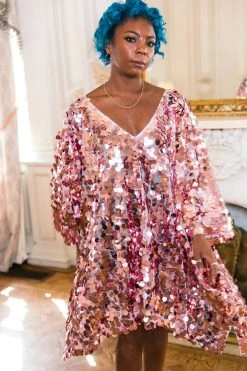 Fringe Co Caftan Club Collection Rose Gold Paillette Sequin Short Caftan