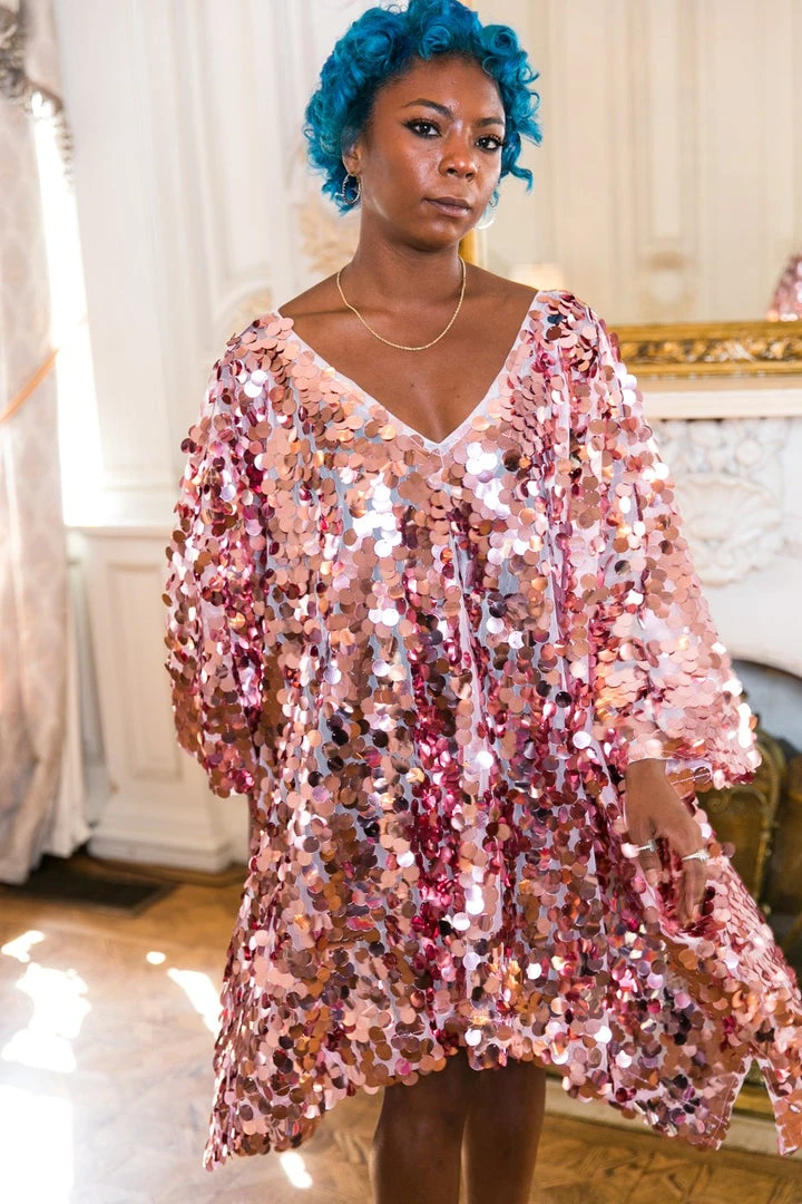 Fringe Co Caftan Club Collection Rose Gold Paillette Sequin Short Caftan 1 Fringe Co Caftan Club Collection Rose Gold Paillette Sequin Short Caftan